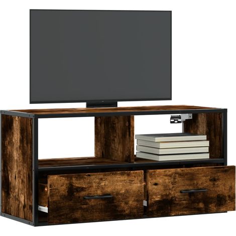 TV-Schrank Räuchereiche 80x31x39,5 cm Holzwerkstoff und Metall