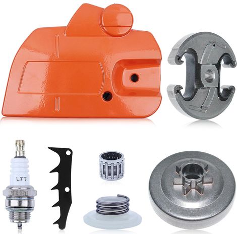 Tambour d'embrayage 7T 325 avec frein et couvercle d'embrayage pour tronçonneuse Husqvarna 445 450 avec roulement à aiguilles de vis sans fin, pointe de chien de coupe, bougie de remplacement 54409790 (1/5)