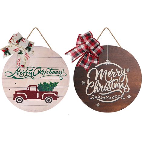 Panneau De Porte En Bois - Décoration Noël Et Nouvel An - Pour Entrée Maison Et Porche - Diamètre 28cm (1/5)