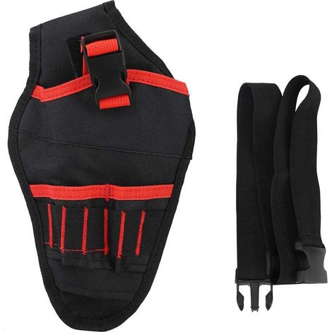 Sac Porte-Outil pour Perceuse Électrique, Outil Holster Étui avec Ceinture Ajustable à Outils avec Espace pour Accessoires et Boucles Ouvertes pour Ranger les Outils et Perceuse