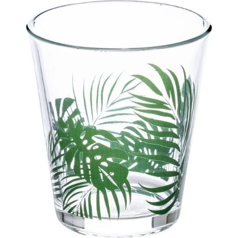 Verre bas palmier vert 33 cl en verre transparent