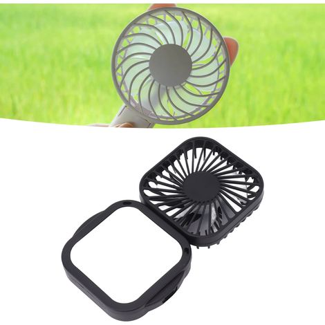 Ventilateur de cou portable, pliable, surface de chargement USB, pratique pour une utilisation au bureau, forme carrée avec miroir, petit ventilateur noir. (1/5)