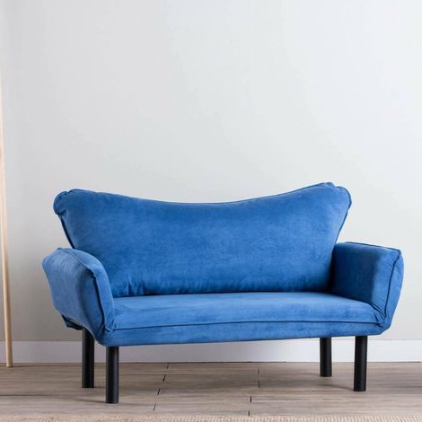 Sofá Cama 2 Plazas Hone, Almacenaje, Reclinable, Sistema Click-clack, 140x65 cm azul (1/4)