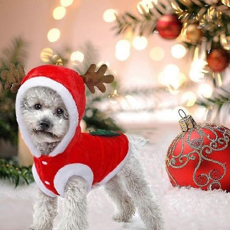 Vêtements de Noël pour chiens, déguisement de Père Noël, adorable costume de renne pour chien, tenue pour chat, manteau d'hiver chaud pour animaux de compagnie (1/4)