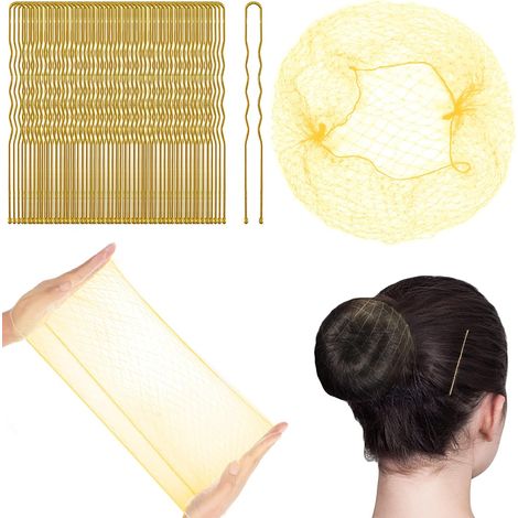 -Filets à cheveux, 80 filets à cheveux élastiques invisibles avec épingles à cheveux, filets à cheveux à nœuds, filets à cheveux en nylon pour femmes, filles, ensembles de coiffure, danseuses de balle (1/5)