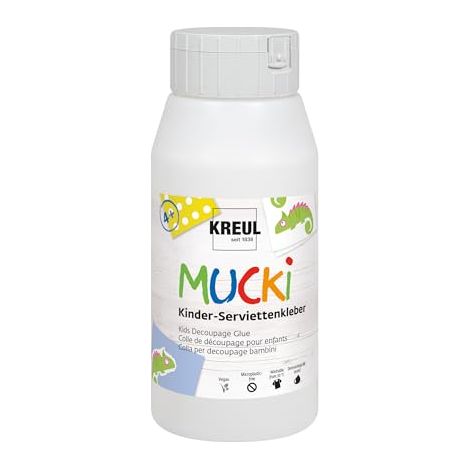 KREUL 24392-MUCKI 750 ML-COLLE SPÉCIALE ENFANTS LAVABLE POUR LA TECHNIQUE DES SERVIETTES AVEC DES PROPRIÉTÉS SENSITIVES, MULTICO