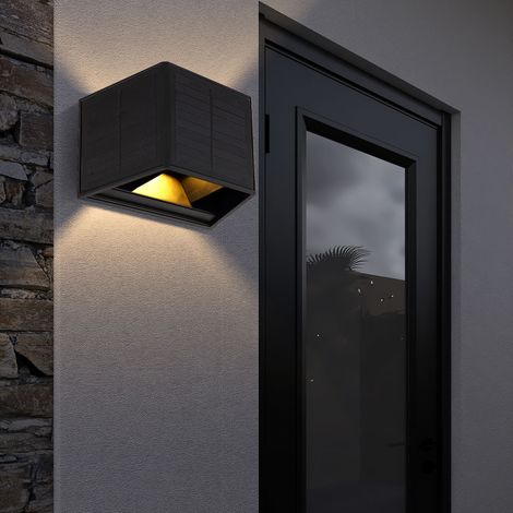Lampada da esterno lampada solare applique da parete per esterno faretto da parete a LED lampada per facciata lampada da giardino LED nera, illuminazione su e giù, 6W 40lm bianco caldo 3000K, LxH 15,4