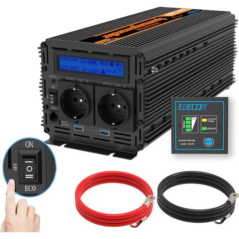 Convertisseur 24v 220v Pur Sinus 2000w avec écran LCD 2X USB et télécommande Transformateur de Camion Onduleur 24v 230 Pur Sinus 2000w Convertisseur de Tension (1/5)