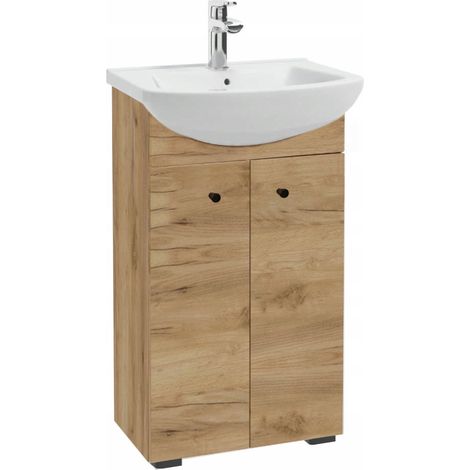 Badezimmer-Waschtisch mit Waschbecken – 50 cm – Goldene Eiche – Freistehend – 1 Tür