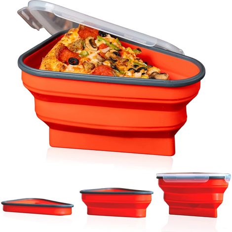 Lot de 2 boîtes à pizza pliables en silicone réutilisable avec couvercles, conserveur de parts de pizza (1/5)