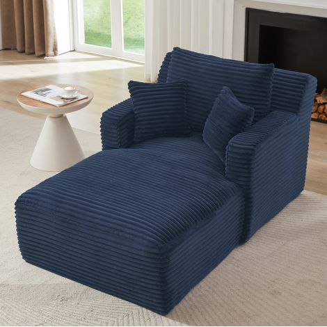 Chaise longue blu in tessuto a coste con funzione relax e letto senza montaggio (1/5)