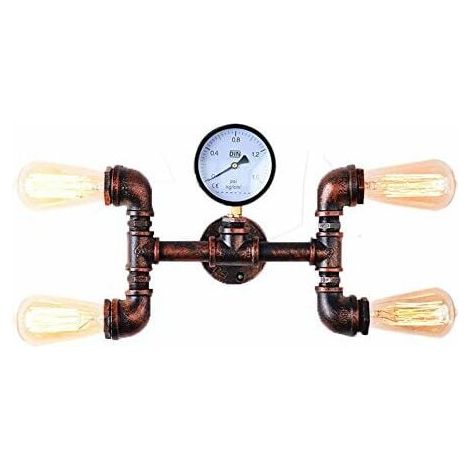 Applique Murale - Lampe Murale Tubes Eau - Design Industriel Vintage - 4 Têtes E27 - Pour Cuisine Bar Chambre - 32 x 20 x 9 cm