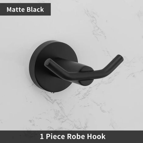 (Double crochet) Accessoires de salle de bain Porte-serviettes Étagère Barre Porte-rouleau de papier toilette avec couvercle Porte-serviettes à main Crochet pour peignoir Porte-brosse WC Noir (1/5)