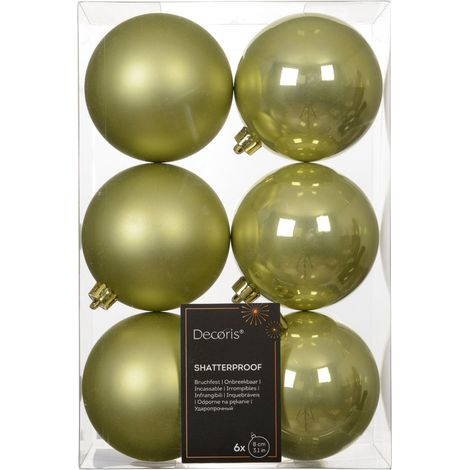 Set 6 palline di natale infrangibili mix smaltato/opaco D 8 cm verde pistacchio Peraga Christmas
