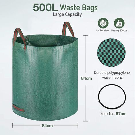 ®500L 3pcs sacs de jardin Sac de jardin réutilisable en Tissu tissé enduit de polypropylène - Vert (1/5)