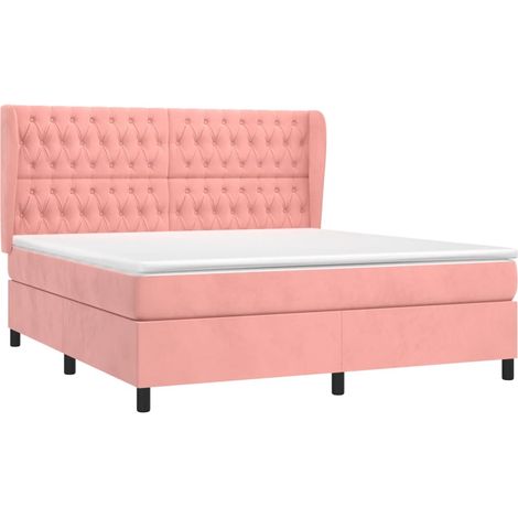 Cama box spring con colchón terciopelo rosa 180x200 cm