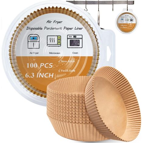 Liner Pour Friteuse À Air - Papier Ciré Non Collant 16 cm - Bord Relevé 4,5 cm - Résistant Jusqu'à 220 °C - Convient Pour Friteuse À Air Four Micro-ondes Et Steamer - 100 Pièces (1/5)