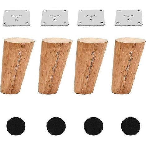 Pieds de meubles coniques en bois de 10 cm (4 pouces), ensemble de 4, ronds, massifs, non peints, pièces de rechange pour pieds de canapé de style médiéval RK (1/5)