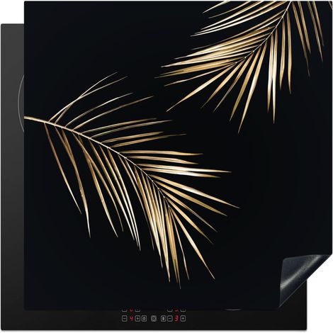 Induction Hob Protector Leaves - Plants - Gold - Black - Luxury 78x78 cm