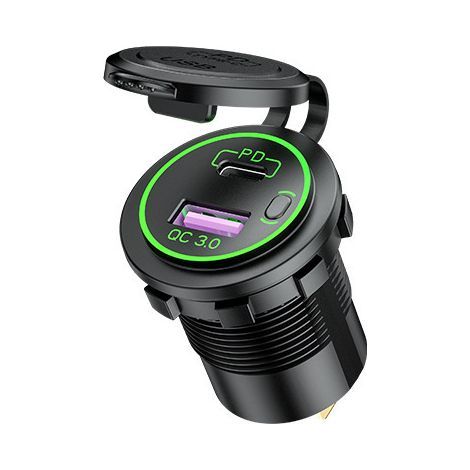 Modified USB charger, suitable for cars, motorcycles, and boats, featuring a digital display, 3 USB ports, and a cigarette lighter adapter eco-friendly.