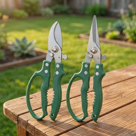 Sécateur en acier inoxydable deux pièces, adapté aux jardins et aux vergers, sécateur robuste pour la coupe des branches. (1/5)