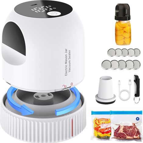 Machine de Scellage Sous Vide pour Bocaux Mason – Blanc – Rechargeable avec Couvercles & Sacs (1/5)