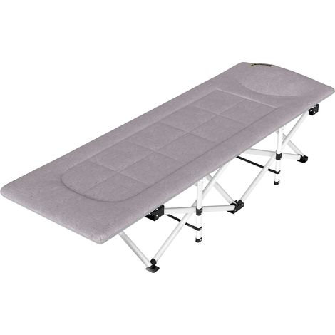 Lit de camping pliable avec matelas transat chaise longue sac rangement intégré gris 185x65x37 cm