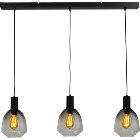 Lampe suspendue 3 lumières - noire - Porto avec des lunettes vertes Nicolette - 2711-05-05-100-3-14