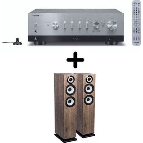 Amplificatore Hi-Fi Yamaha R-N800A Argento + una coppia di diffusori a colonna Cabasse Java MC40 Quercia sbiancata