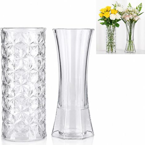 Lot de 2 vases transparents en plastique PET incassable, imperméables, adaptés aux fleurs fraîches, vases de table modernes pour fleurs, salon, mariage, fête, bureau (1/5)
