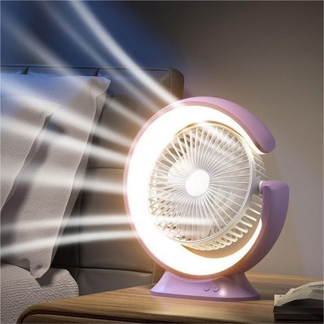 Small desk fan with built-in night light, USB powered, 3 speeds, 3-color LED night light, powerful airflow. Mini rotating fan. - AquaForge (1/5)