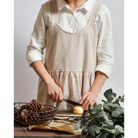 Küchenschürze für Damen mit 2 Vordertaschen, Baumwoll-Leinen-Schürze, geeignet für Cafés, Blumenläden und Reinigungsarbeiten (1/5)