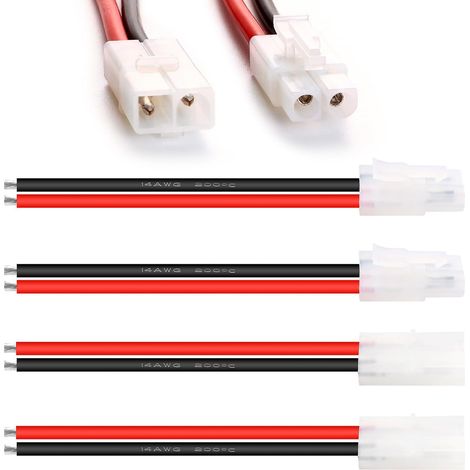2 Paires Compatible avec Adaptateur Câble, Compatible avec Connecteurs de Batterie Mâles et Femelles, avec 10cm 14AWG Câble en Silicone, pour Véhicules RC et Batteries Lipo (1/5)