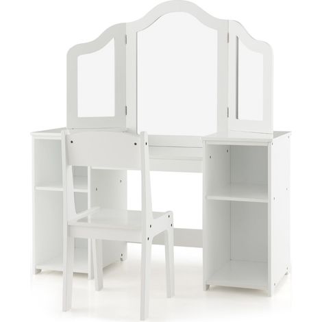 Tocador infantil 2 en 1 con espejo extraíble 104 x 40 x 117 cm 4 compartimentos MDF blanco 200011530