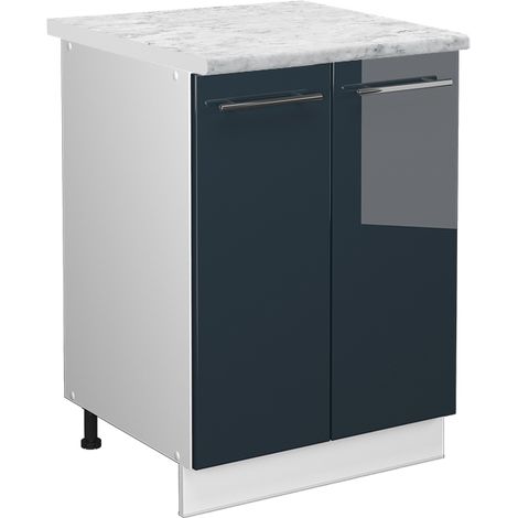 Meuble bas de cuisine Fame-Line, Bleu foncé brillant, 60 cm, PT Marbre, Vicco