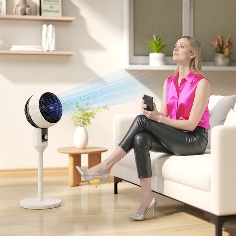 Ventilateur pied 45W circulateur air 3 niveaux oscillation réglable 70°, noir blanc