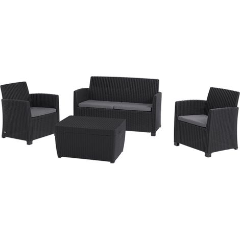 Keter Mia 4 Seater Lounge Sofa Chair Set Storage Coffee Table Graphite Grey (1/5)