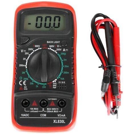 Multimètre à affichage numérique, XL830L Ordinateur de poche LCD Multimètre numérique Voltmètre Ampèremètre Ohmmètre AC/DC testeur de tension, équipement de mesure de poche portable(XL830L Red) (1/4)