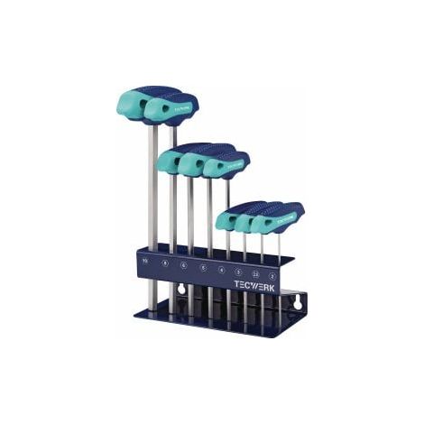Juego  de llaves  allen  de 8  piezas,  SW  2-10  mm,  con  mango  en  T,  en  soporte  para  banco  de  trabajo  TECWERK. (1/2)