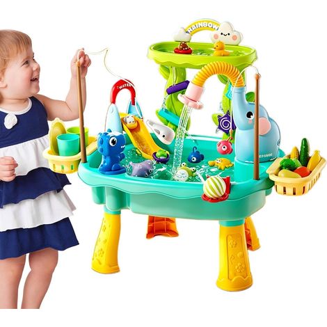 Table À Eau De Pêche À Pompe Électrique Évier Cuisine Pour garçons d'âge préscolaire cour terrasse plage camping crèche maison salle de bain jeux vacances (1/5)