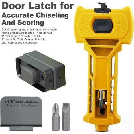 Outil à mortaiser et tenon pour porte (jaune) Kit de pose de verrou de porte comprenant des outils à mortaiser pour verrou de porte, des ciseaux à serrure pour l'installation de serrures de porte et d (1/5)