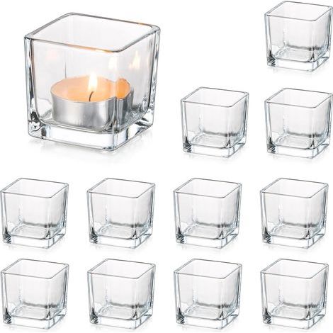 Lot de 12 bougeoirs carrés pour centres de table, petits photophores en verre transparent, mini cube pour bougie flottante, décoration de table à manger (1/3)