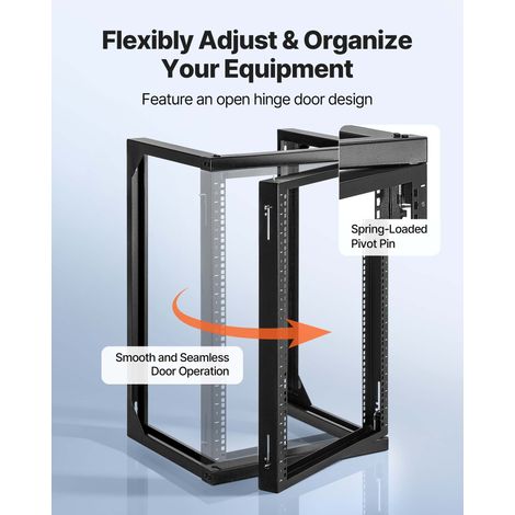 Rack de Serveur Mural 15U, Support de Réseau à Cadre Ouvert, Profondeur 455 mm, Capacité de Charge 68 kg, avec Ouverture 180°, pour… (1/5)