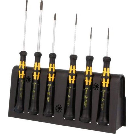 WERA - Kit de 6 tournevis de precision cruciforme et plat avec support