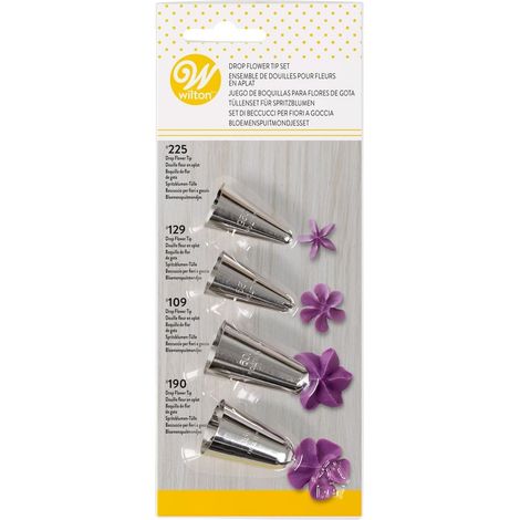 Wilton Set di beccucci Dropflower 109, 129, 190, 125, per sac à poche – Utensili decorativi fai da te, accessori da forno, torte, muffin, riutilizzabili, lavabili in lavastoviglie, set da 4 (1/2)
