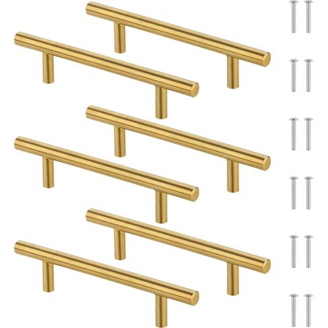 Poignee de Meuble Cuisine, 6 Pièces 96mm Poignee Meuble Dorée, Poignet de Porte Cuisine en Acier Inoxydable, avec 12 Vis, pour Armoire, Tiroir, Placard (1/5)