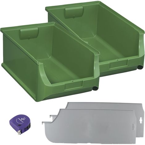 vasalat Stapelboxen 500x310x200mm Gr.5, Sichtlagerboxen für Werkstatt Garage und Lager, Kunststoff grün, 2x Sichtlagerkästen + 2x Trennsteg (1/5)