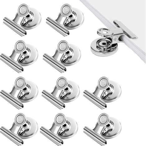 10 Pcs Aimants Tableau Magnétique, Clips A Magnetique en Métal Robuste Agrafes, Pinc Aimants Frigo pour Bureau, École, Tableau Magnetique Et Réfrigérateur (Argent) (1/5)
