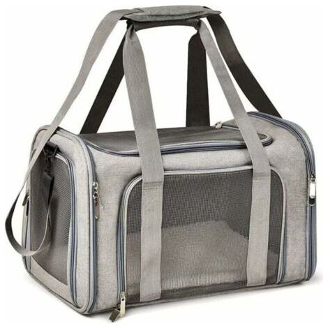 Bolsa transportadora para perros y gatos, transportín plegable para mascotas, bolsa para mascotas, transportín transpirable para gatos (L, gris)