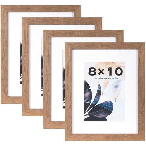 Bilderrahmen Holz 4er Set 25,4x20,3cm Braun mit Passepartout Wandmontage Tischaufsteller (1/5)